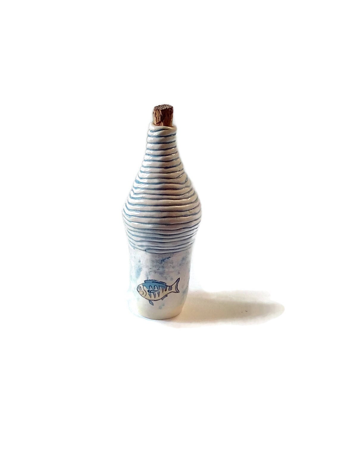 Decorative Bottles With Cork Stopper, Handmade Ceramic Vase With Handpainted Fish, Best Gifts For Him, Housewarming Gift First Home - Ceramica Ana Rafael