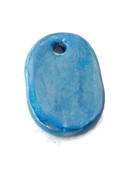 1Pc 30mm Handmade Ceramic Blue Modern Necklace Pendant For Jewelry Making, Oval Shaped Clay Charm For Eclectic Jewelry, Unique Gift For Mom - Ceramica Ana Rafael