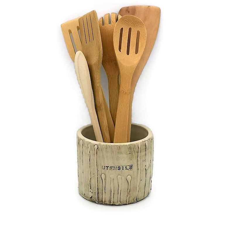 Handmade Ceramics Large Utensil Holder For Kitchen Wooden Utensils, Best Sellers Housewarming Gift First Home, Textured Ceramic Vase Crock - Ceramica Ana Rafael