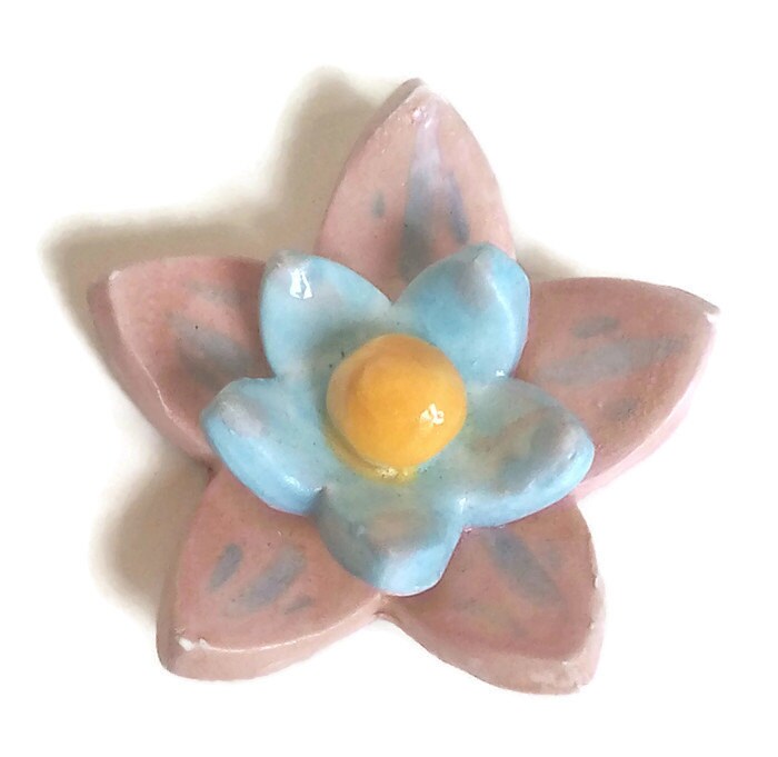 1Pc 70mm Extra Large Flower Charms For Jewelry Making, Handmade Ceramic Components, Eclectic Necklace Pendant, Pink & Blue Floral Clay Charm - Ceramica Ana Rafael