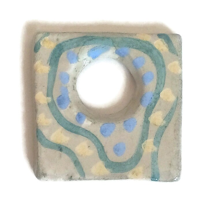 Geometric Necklace Pendant For Jewelry Making, Large Handmade Ceramic Components Artisan Hand Painted Square Shape Porcelain Charm For Women - Ceramica Ana Rafael