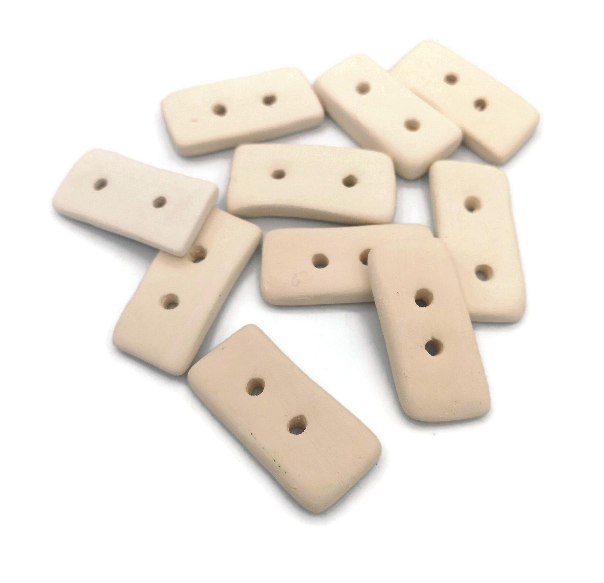 10Pcs Handmade Ceramic Bisque Buttons Ready To Paint, Artisan Blank Rectangle Shaped Sewing Buttons, Diy Craft Kit Gifts For Adults - Ceramica Ana Rafael