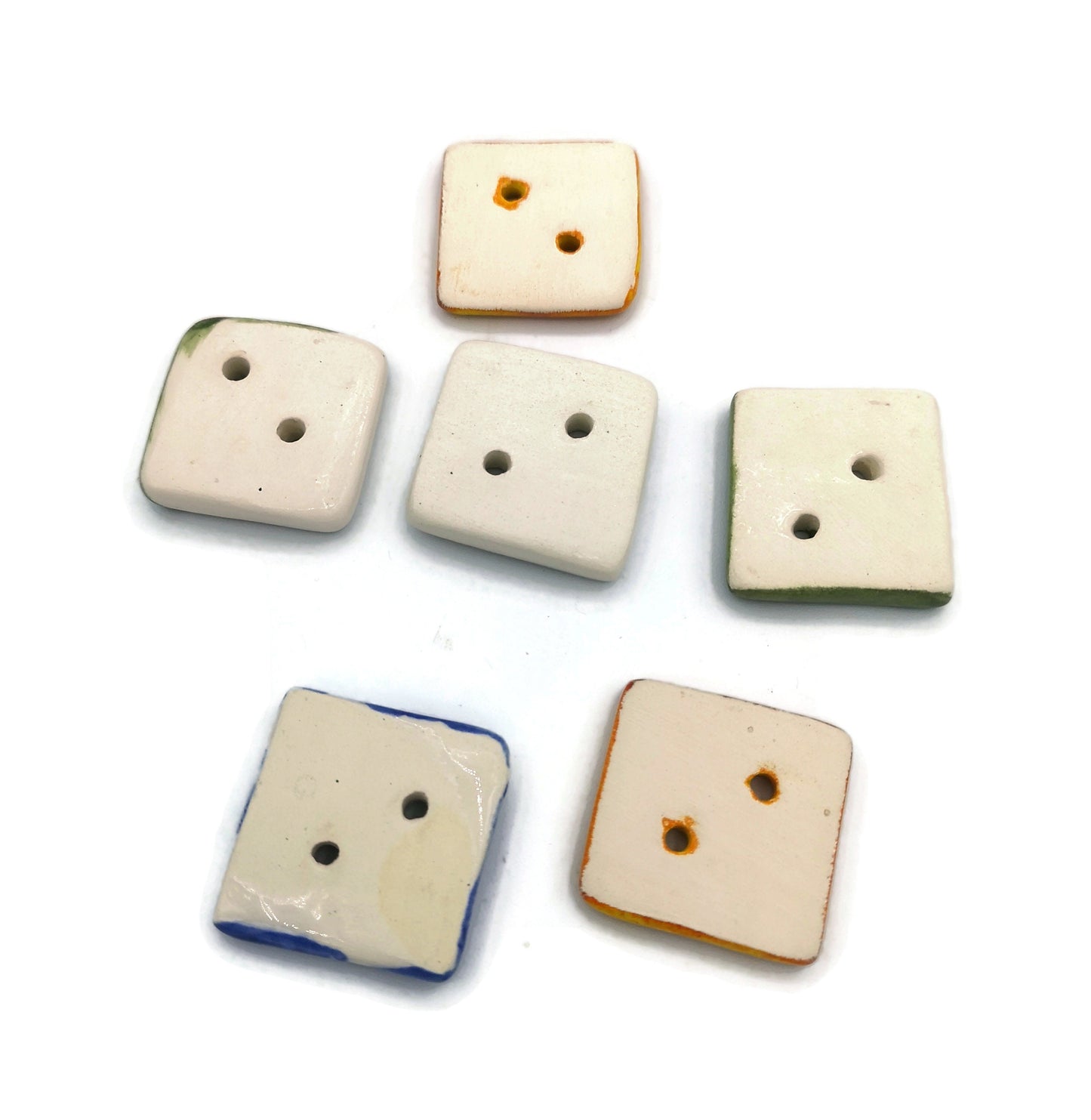 6Pc 30mm Extra Large Square Sewing Buttons For Crafts, Handmade Ceramic Sewing Supplies And Notions, Cute Strange And Unusual Hand Painted - Ceramica Ana Rafael