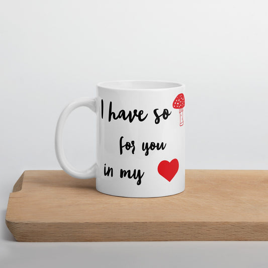 Personalized Name Ceramic Mug For Women, Mushroom Mug Large, Custom Gifts For Her White Mug With Black And Red Printed Design