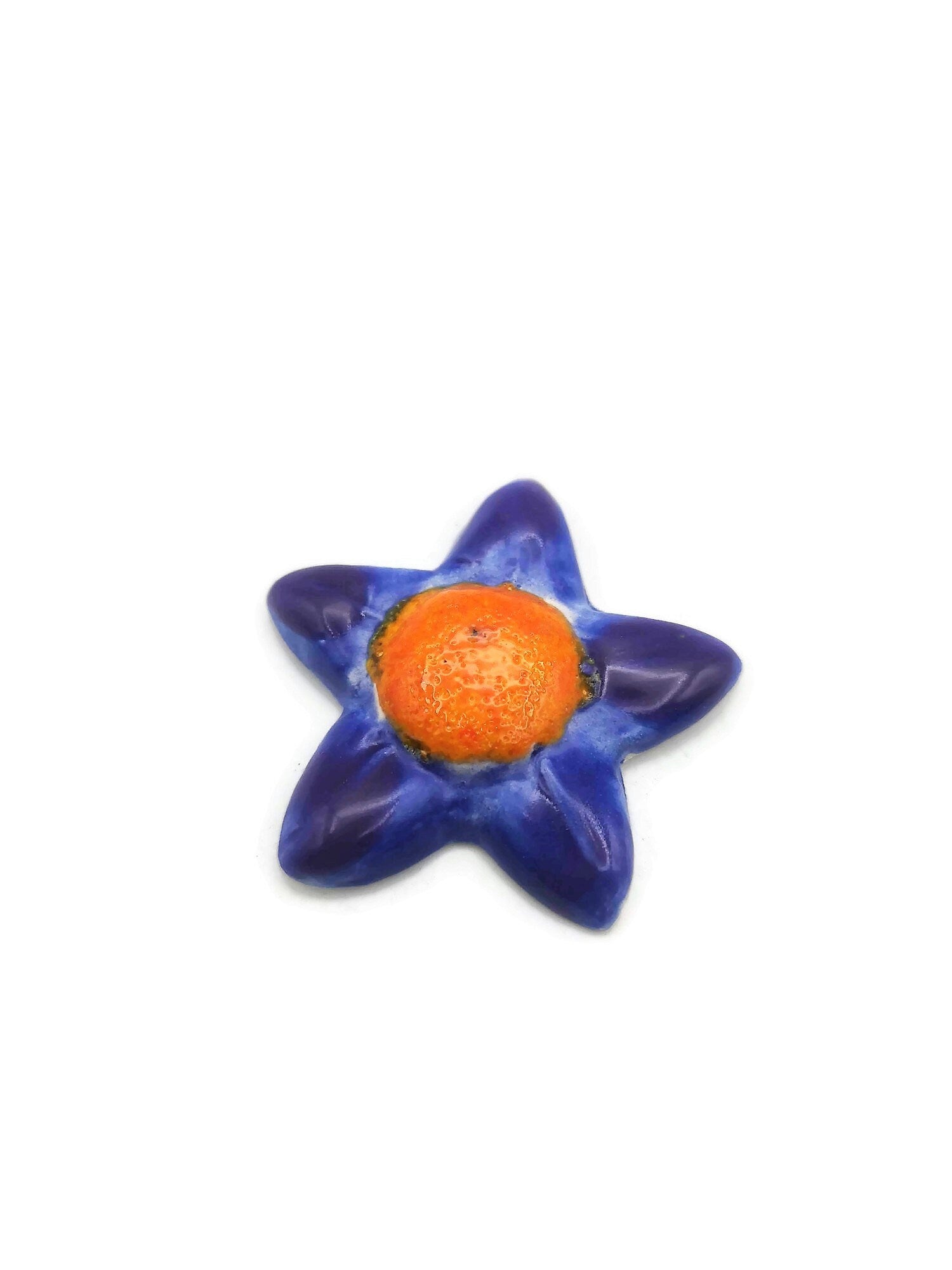 Large Flower Brooch For Women, Celestial Statement Brooch, Handmade Ceramic Star Jewelry For Her, Orange And Blue Broach Pin - Ceramica Ana Rafael
