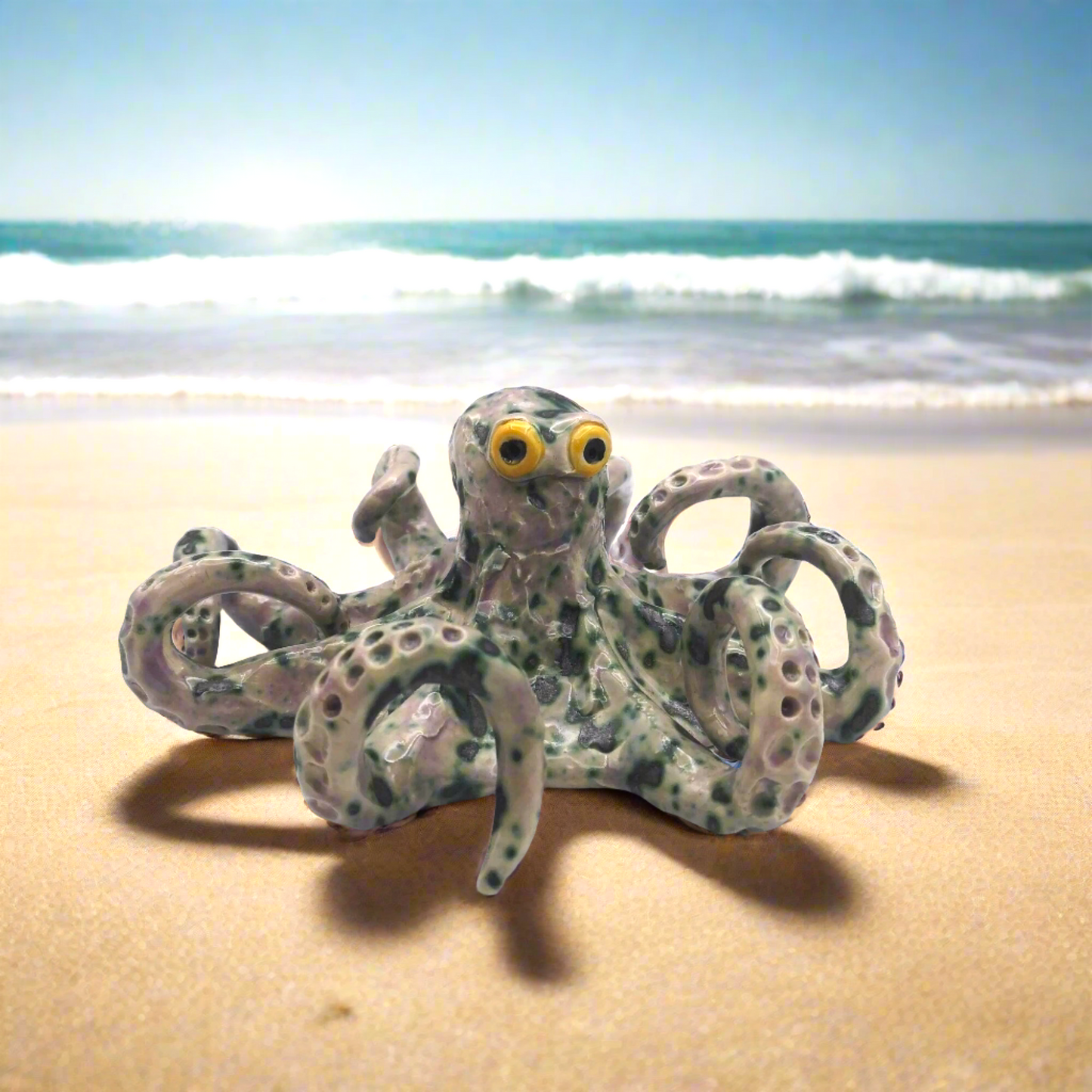 Modern Handmade Ceramic Octopus Sculpture, Pale Pink Octopus Coastal Art, Contemporary Wedding Gift For Couple, Decorative Table Sculpture