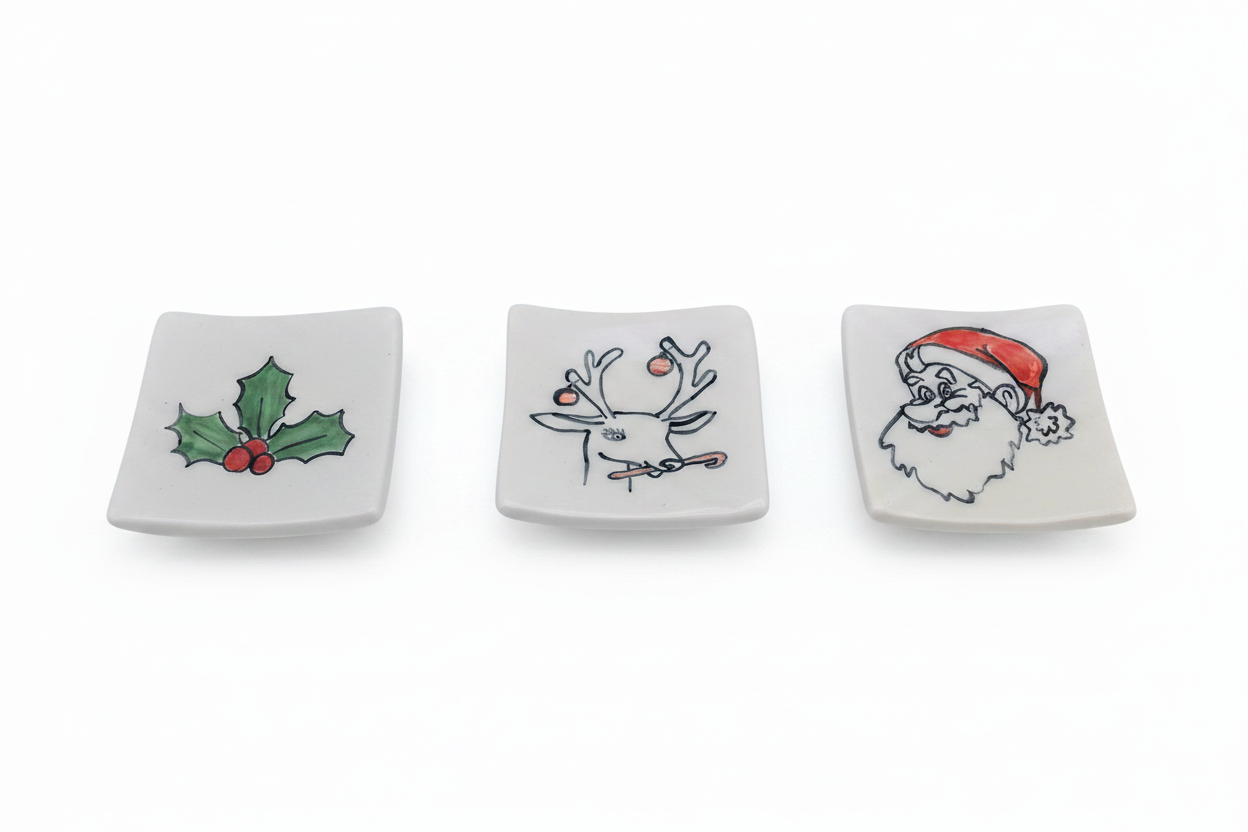 Group of Santa Holly and Reindeer ceramic Christmas dishes