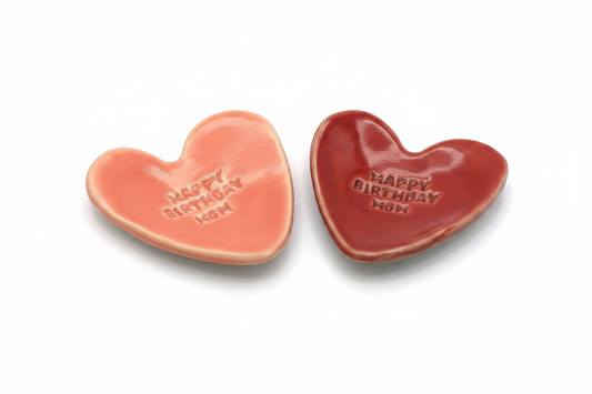 Handmade ceramic heart ring dishes in pink and red
