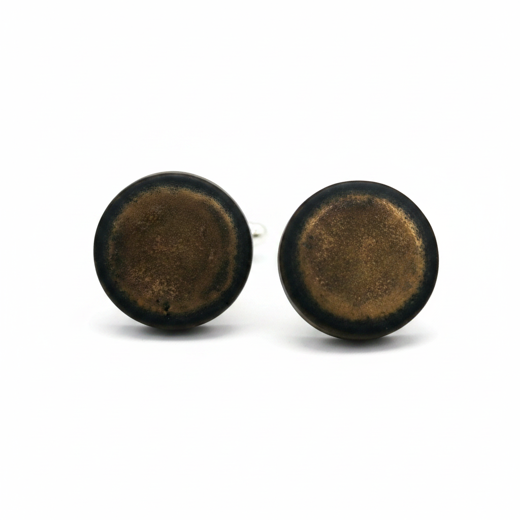 Round handmade ceramic cufflinks in gold and white