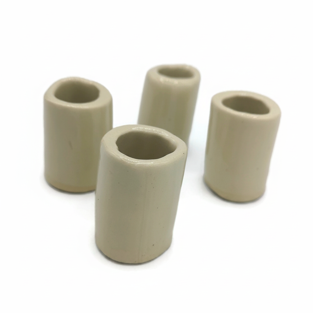 Set of four handmade beige stoneware napkin rings