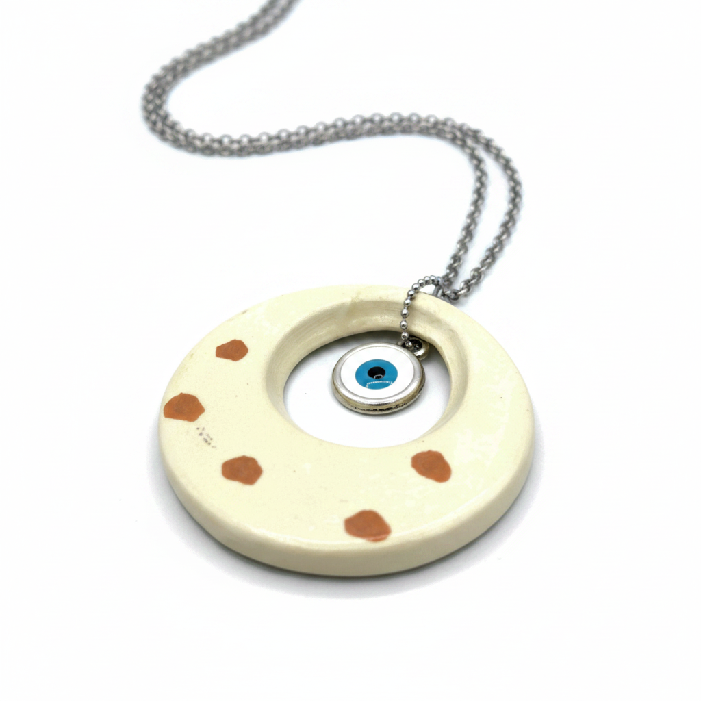 Handmade large ceramic evil eye statement necklace