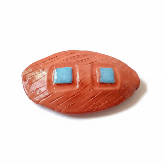 Handmade red and blue ceramic hair barrette