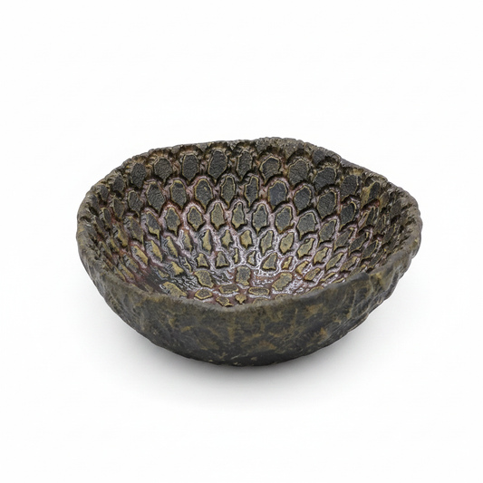 Handmade brown and copper ceramic trinket bowl