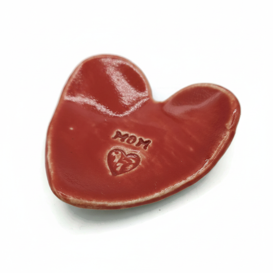 Handmade red ceramic heart ring dish