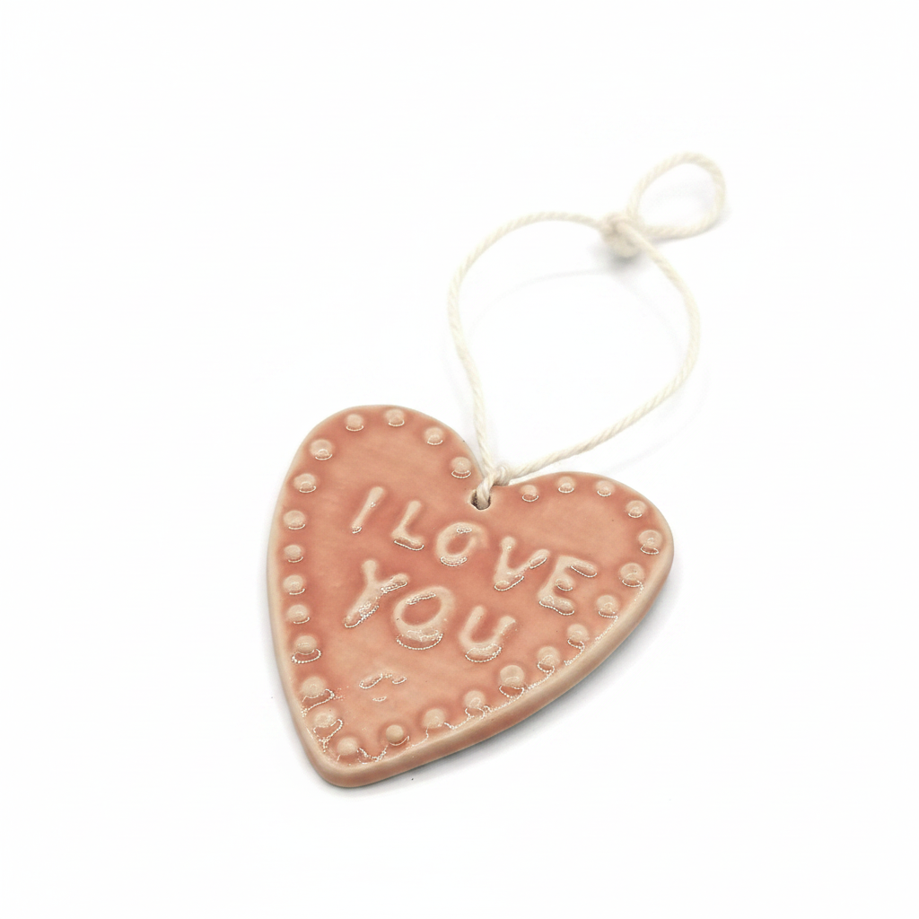 Handmade pink ceramic heart ornament