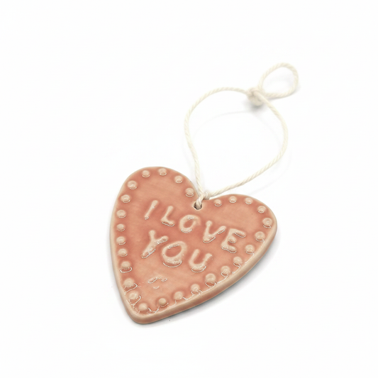 Handmade pink ceramic heart ornament