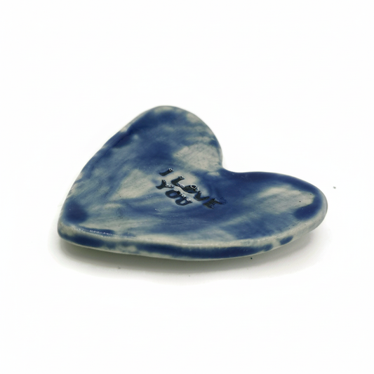 Blue handmade ceramic heart ring dish