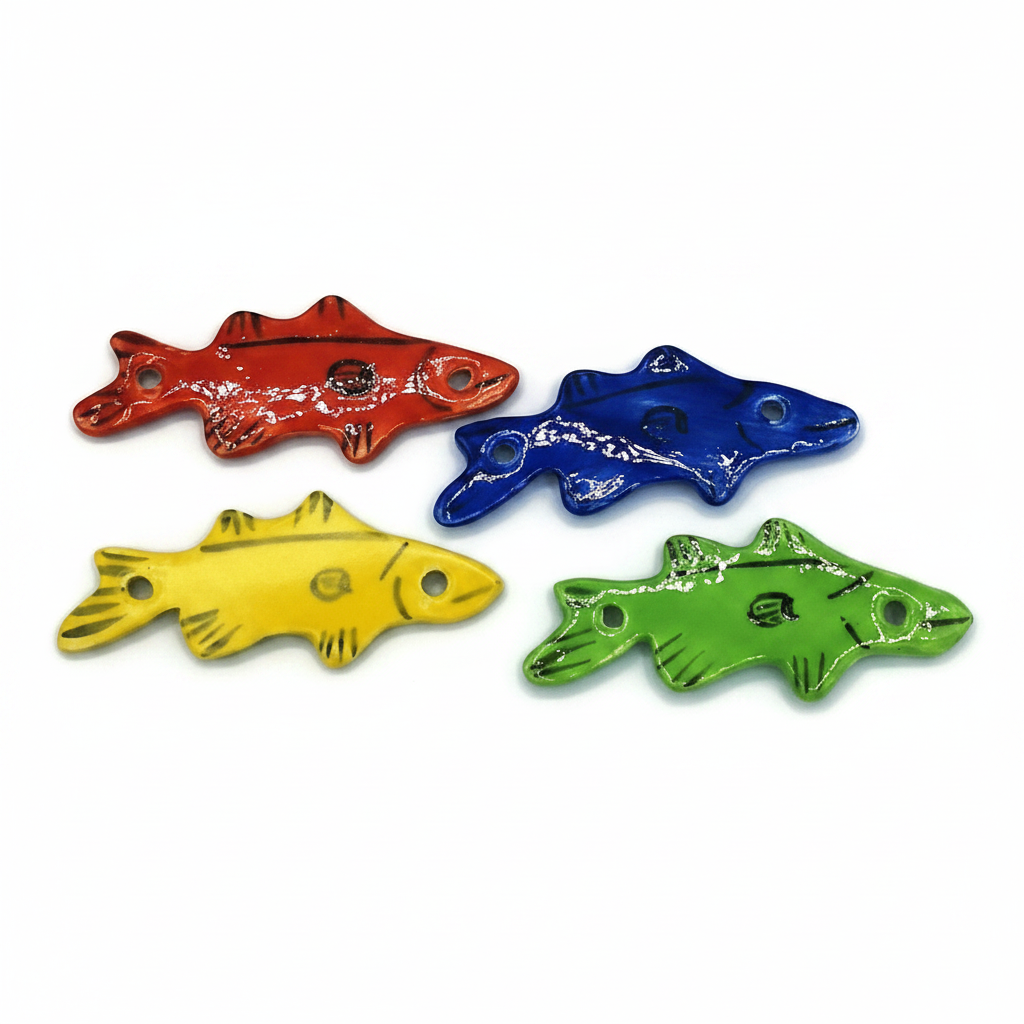 Set of four colorful ceramic fish pendant connectors