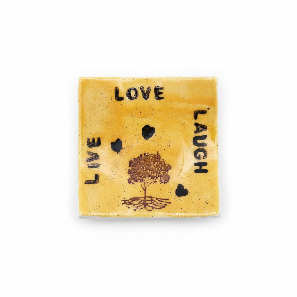 Handmade Live Laugh Love ceramic ring dish