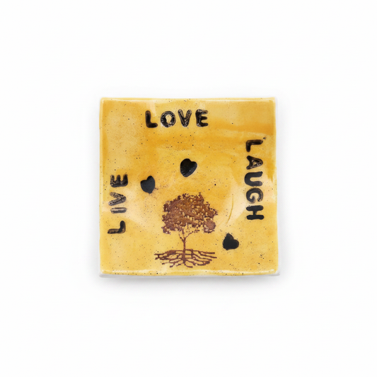 Handmade Live Laugh Love ceramic ring dish