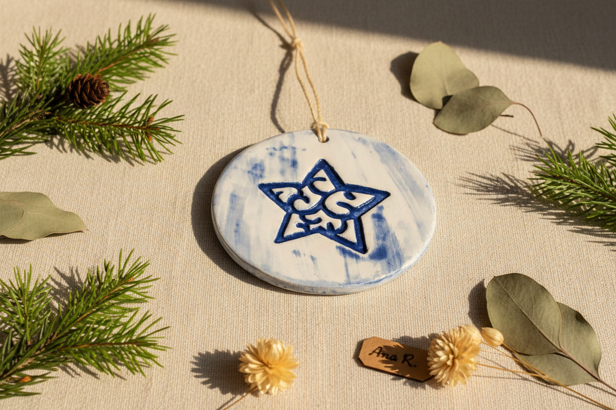 Hero Photo - Etsy Style - Blue Star Ceramic Ornament