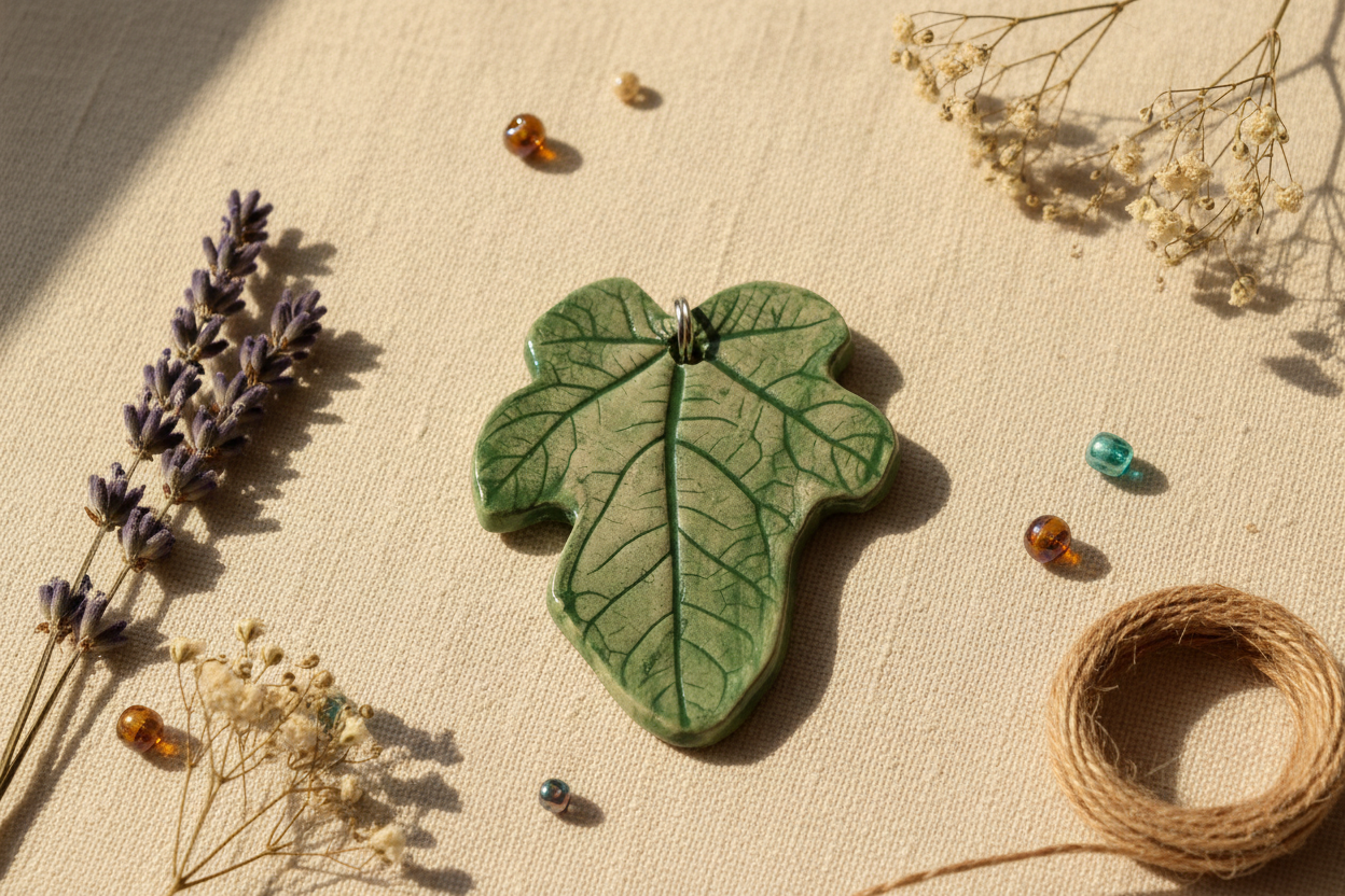 Hero Photo - Etsy Style - Ceramic Fig Leaf Pendant