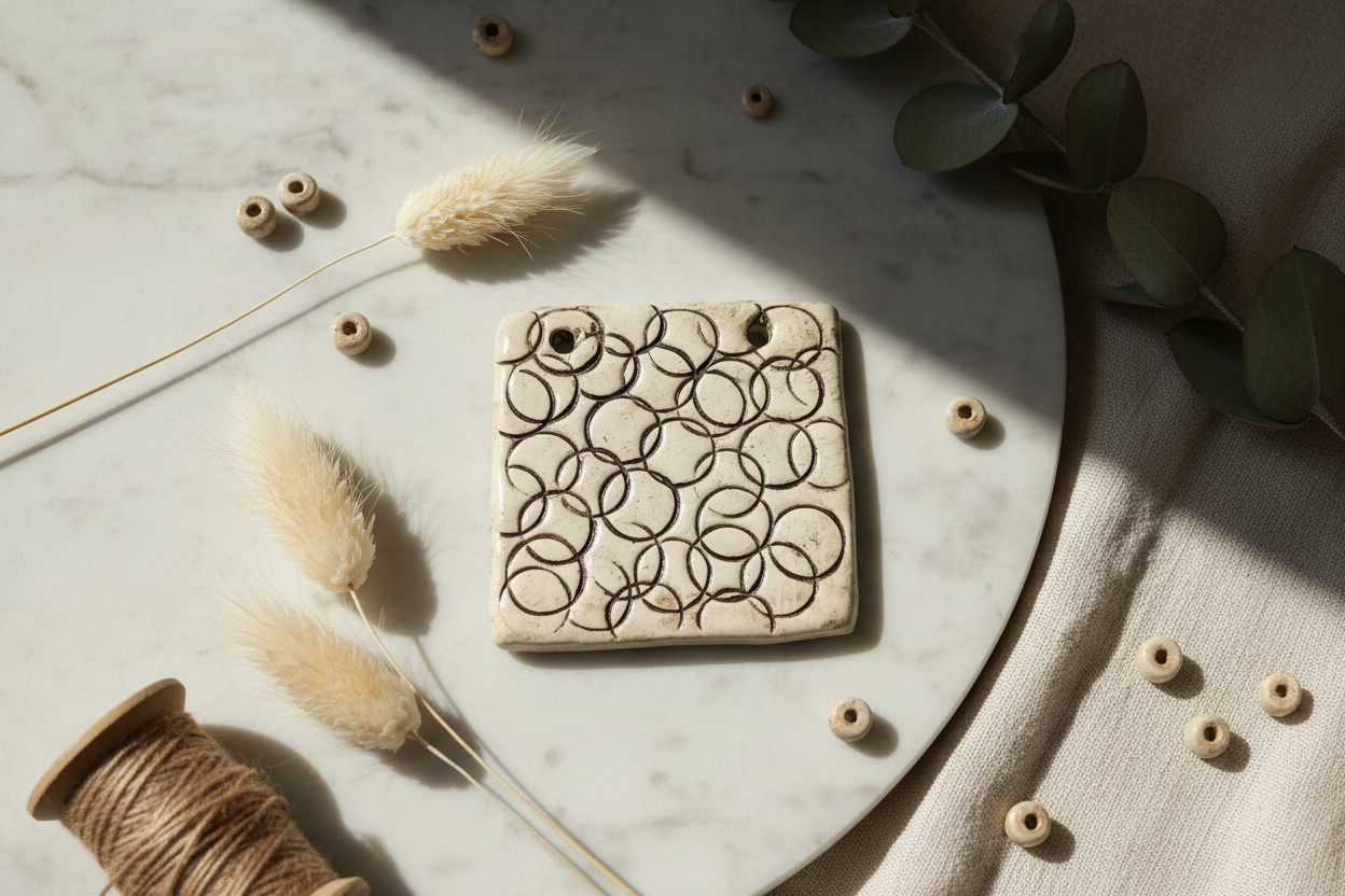 Hero Photo - Etsy Style - Large Square Ceramic Pendant