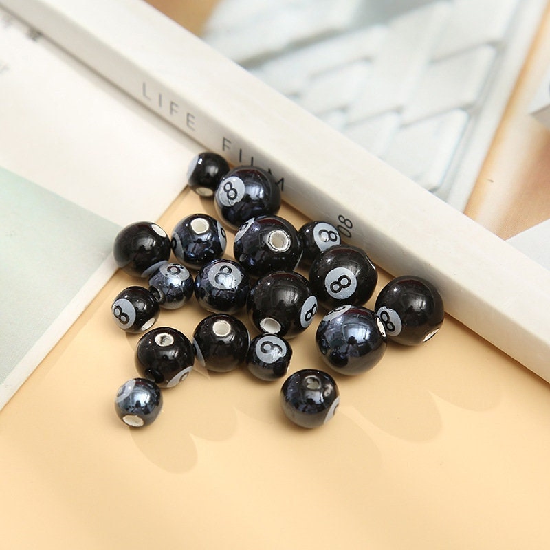 20 Ceramic 8 Ball Pool Beads – Billiard Beads for Jewelry Making