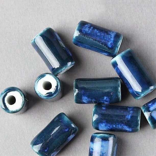 Navy ceramic tube beads for macrame