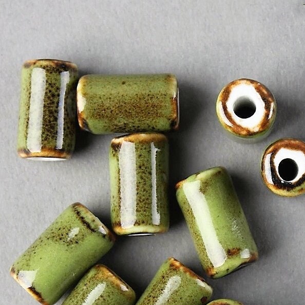 green ceramic tube beads for macrame