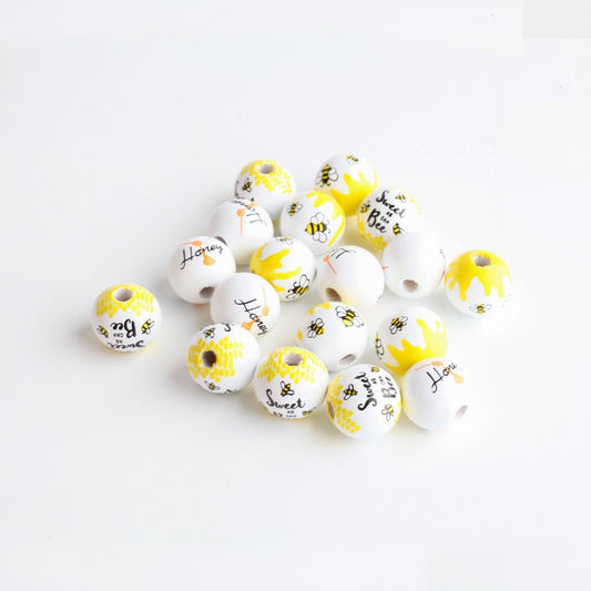 Bee-Themed Wooden Beads – 10/20PCS 16mm Honey Pot Macramé Beads with Large Hole