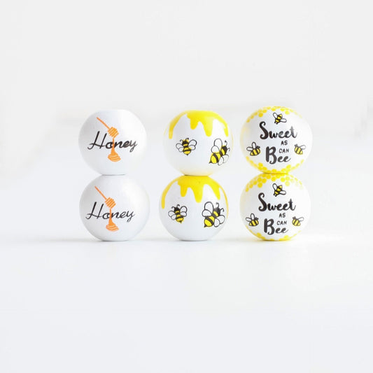 Bee-Themed Wooden Beads – 10/20PCS 16mm Honey Pot Macramé Beads with Large Hole