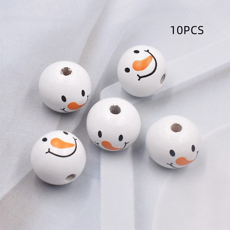 1/10/20/50Pcs 20MM White Printed Wooden Beads - Christmas Snowman Macrame Beads, Large Hole for Jewelry Making