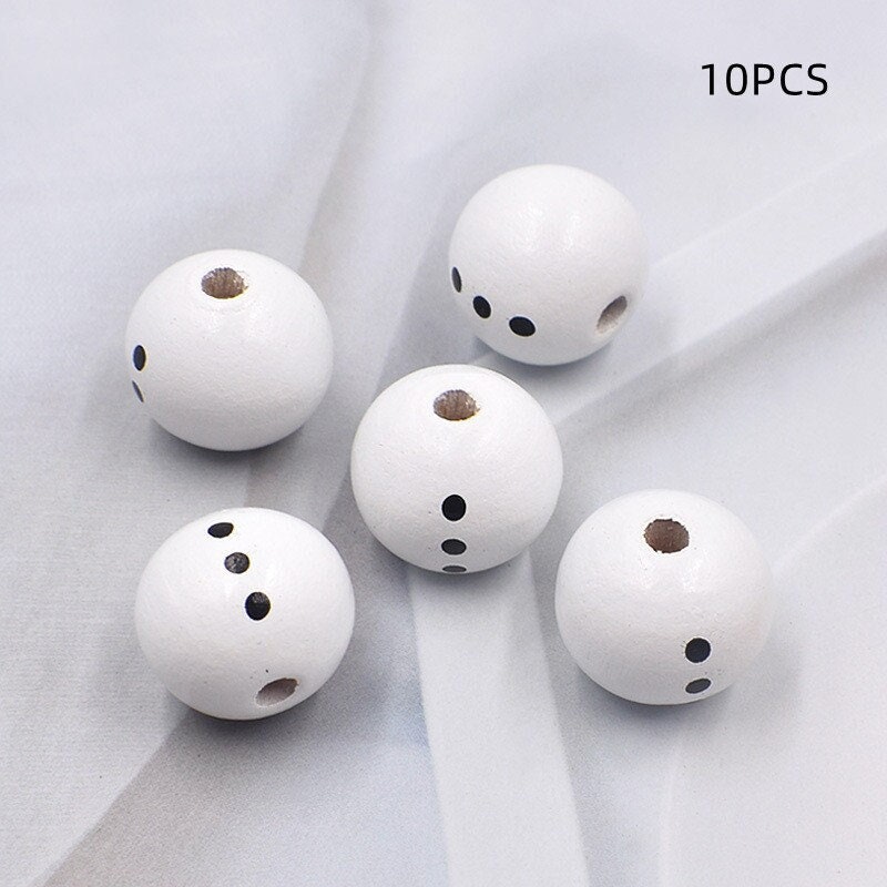 1/10/20/50Pcs 20MM White Printed Wooden Beads - Christmas Snowman Macrame Beads, Large Hole for Jewelry Making