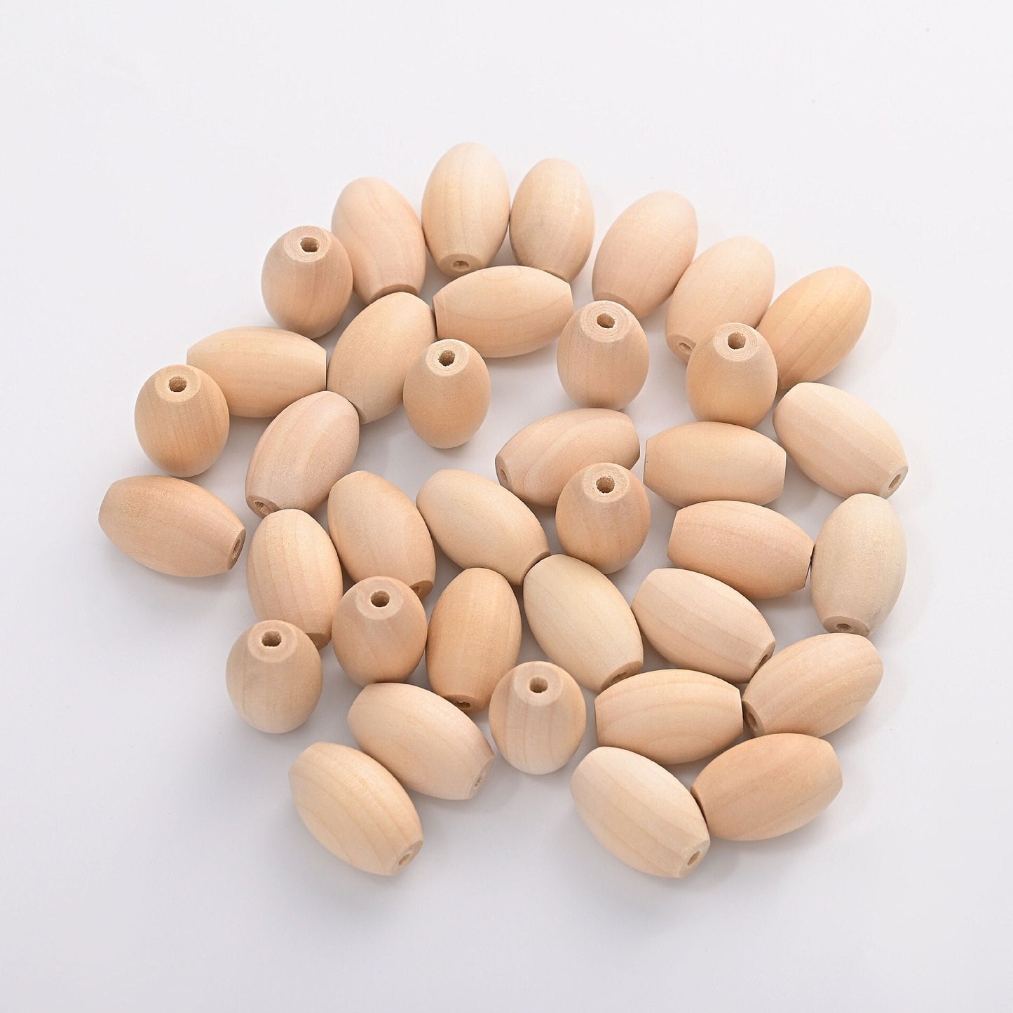100 Natural Wooden Oval Beads 15x7mm – Large Hole Macrame & Craft Beads