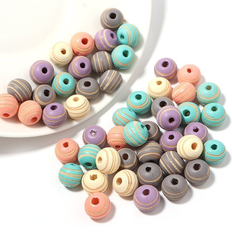 Printed Wooden Beads 10mm – Large Hole Beads for Jewelry Making & Macrame