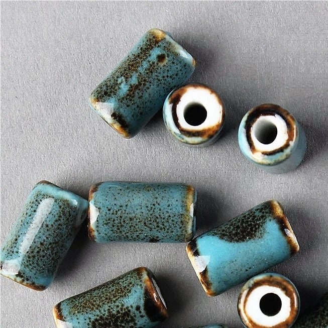 blue ceramic tube beads for macrame