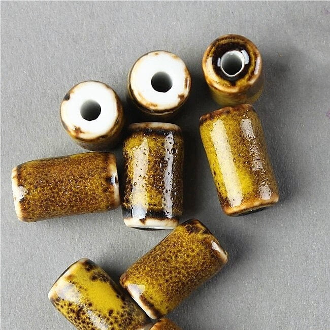 yellow ceramic tube beads for macrame