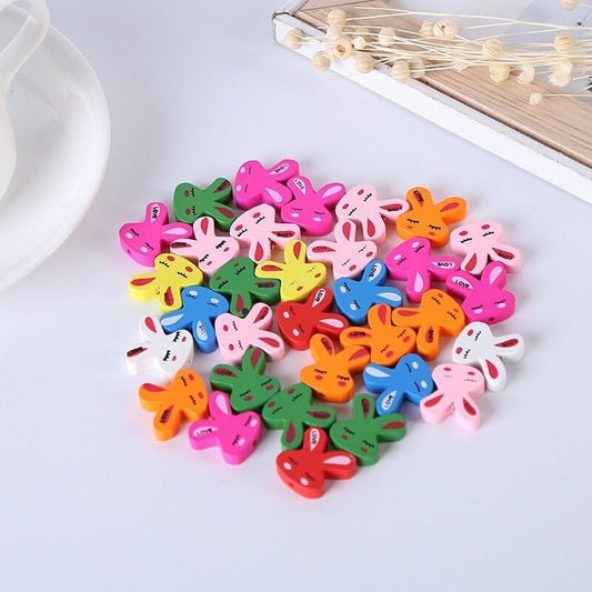 50Pc Colorful Rabbit Wooden Beads – 21mm Large Hole Beads for Jewelry & Macrame