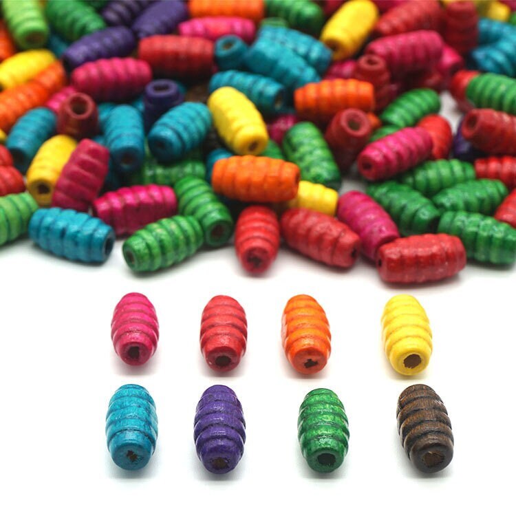 900 Assorted Wooden Beads 15x8mm – Large Hole Craft & Macrame Beads