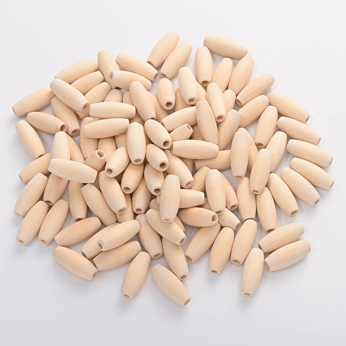 100 Natural Wooden Oval Beads 15x7mm – Large Hole Macrame & Craft Beads