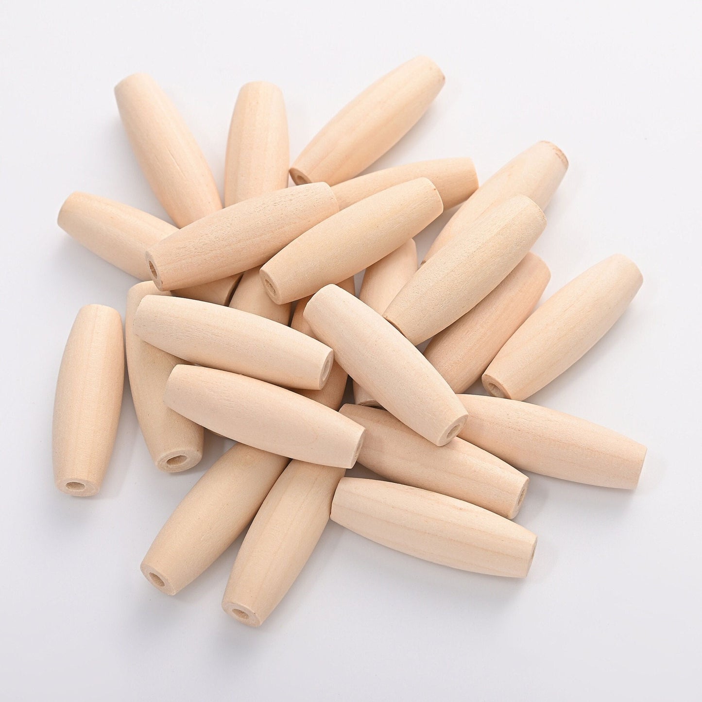 100 Natural Wooden Oval Beads 15x7mm – Large Hole Macrame & Craft Beads