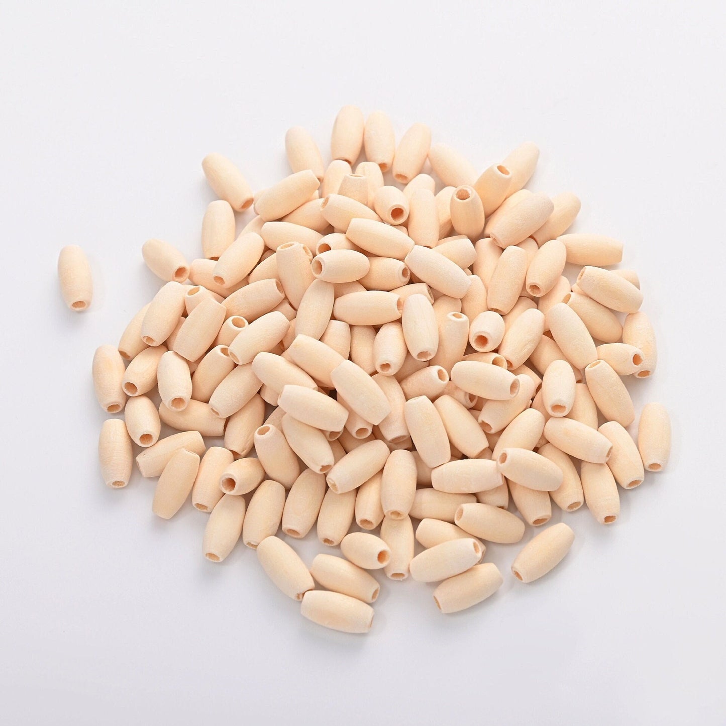 100 Natural Wooden Oval Beads 15x7mm – Large Hole Macrame & Craft Beads