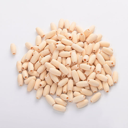 100 Natural Wooden Oval Beads 15x7mm – Large Hole Macrame & Craft Beads
