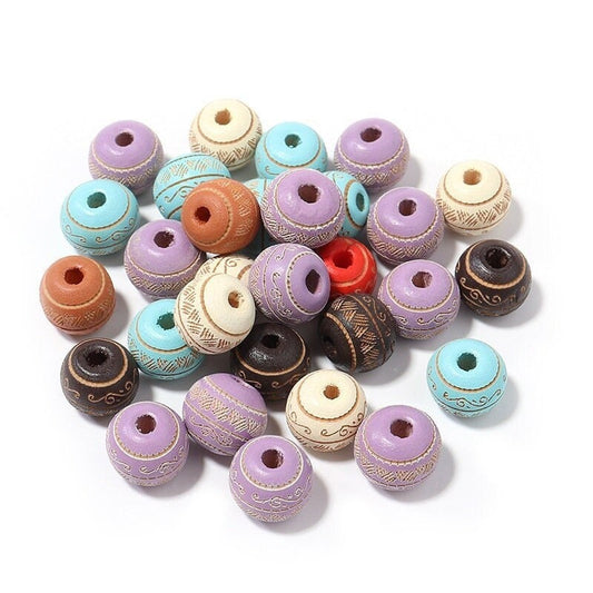 Printed Wooden Beads 10mm – Large Hole Beads for Jewelry Making & Macrame