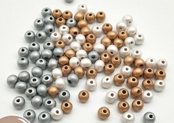 200 Metallic Wooden Beads 8mm – Gold or Silver Spacer Beads