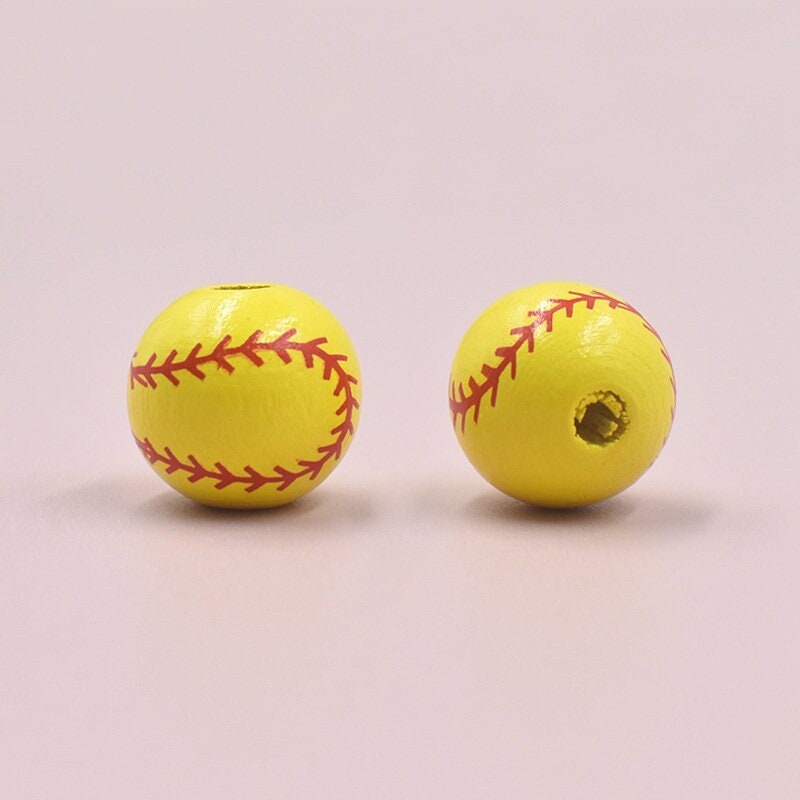 1/10/20PCS 16mm Printed Wooden Beads | Sports Balls Macrame Beads with 4mm Hole | Basketball, Football, Volleyball, Tennis, Baseball Beads for Jewelry Making