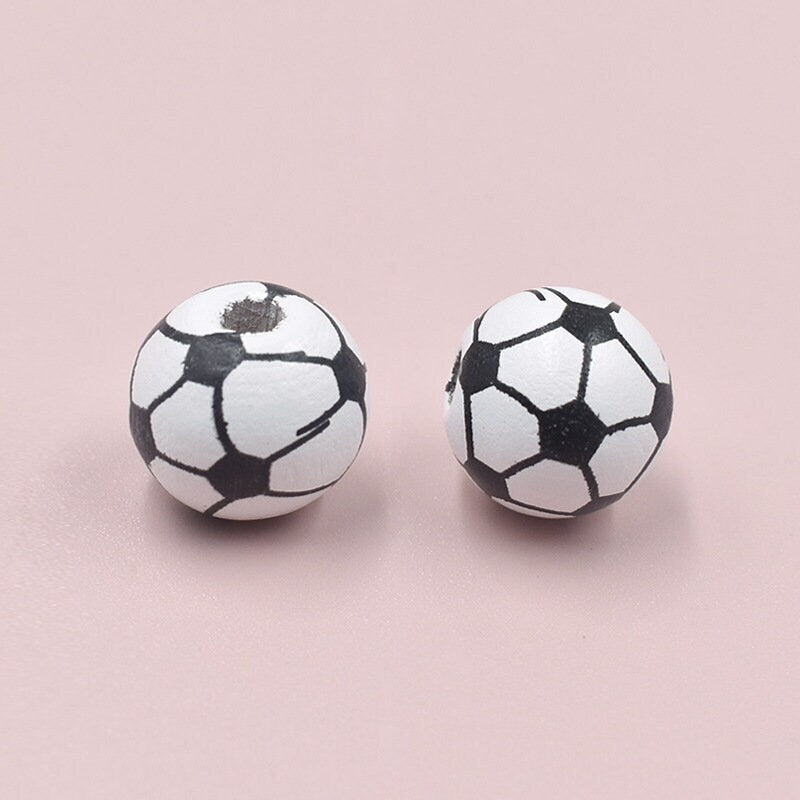 1/10/20PCS 16mm Printed Wooden Beads | Sports Balls Macrame Beads with 4mm Hole | Basketball, Football, Volleyball, Tennis, Baseball Beads for Jewelry Making