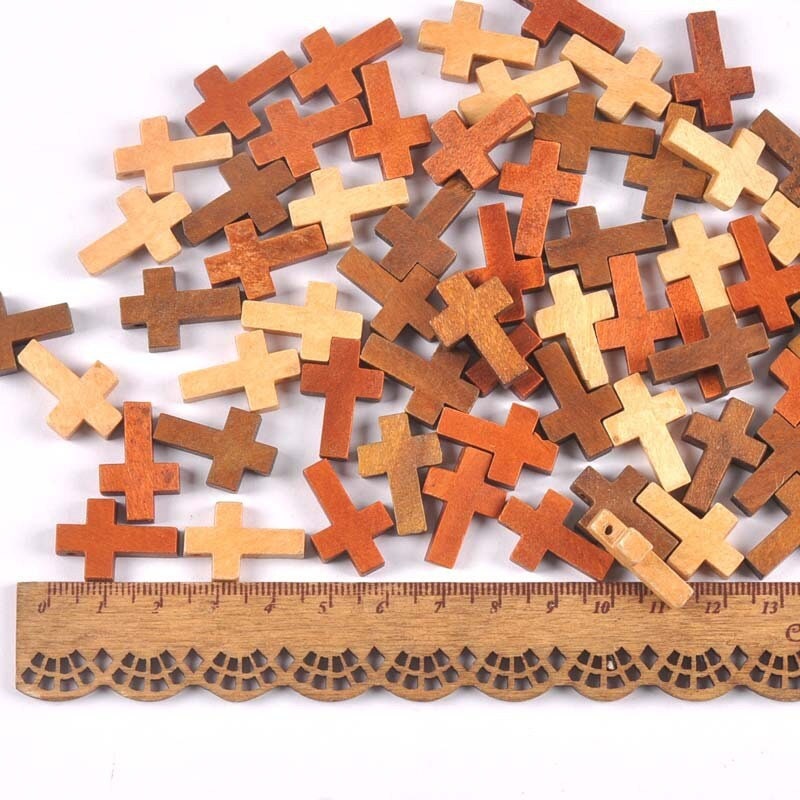 50 Wooden Cross Charms 22mm – Christian Jewelry Making Supplies