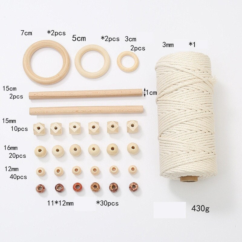 DIY Macrame Craft Kit for Beginners - Wall Hanging Starter Kit with Wood Beads, Cotton Rope, and Wooden Rings